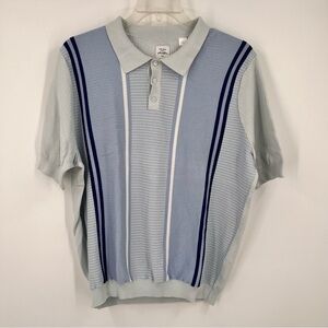 Max 'N Chester Mens XXL Polo Sweater Blue Stripe Knit Short Sleeve